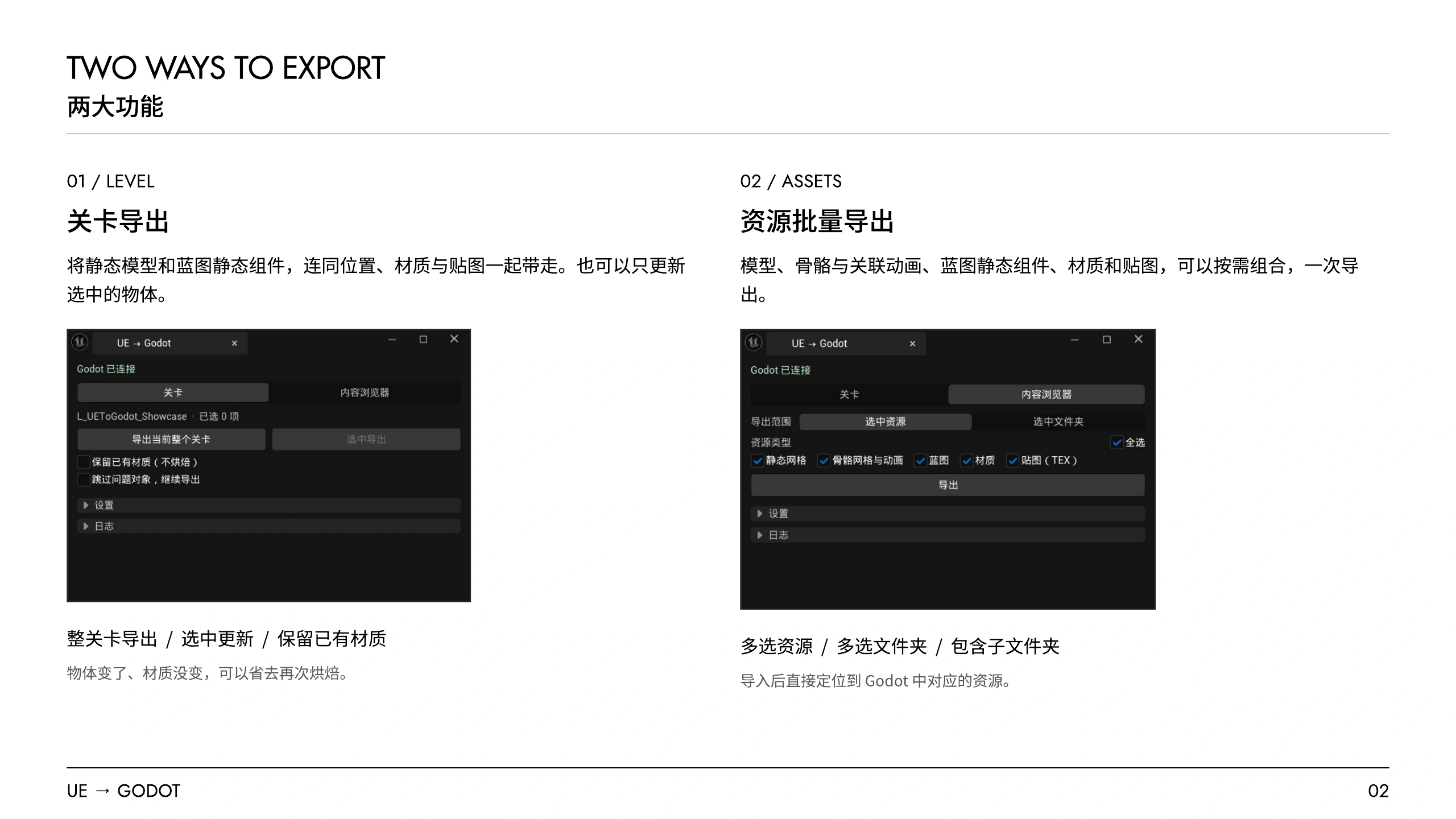 UE → Godot / 两种导出方式